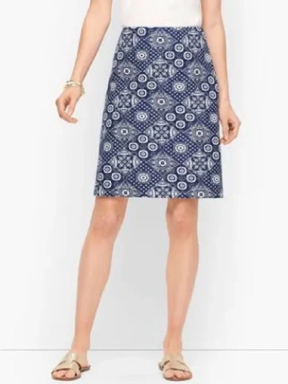 Talbots Straight Pencil Skirt Women's 6 petite Navy Geometric Lined work wear